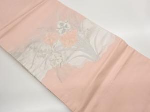 道長取りに水仙・花葉模様織出し名古屋帯